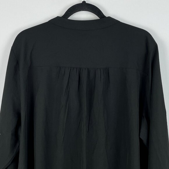 Shein Curve Top Blouse Size 4XL Black 3/4 Sleeve V Neck Band Collar Pocket - Picture 7 of 9